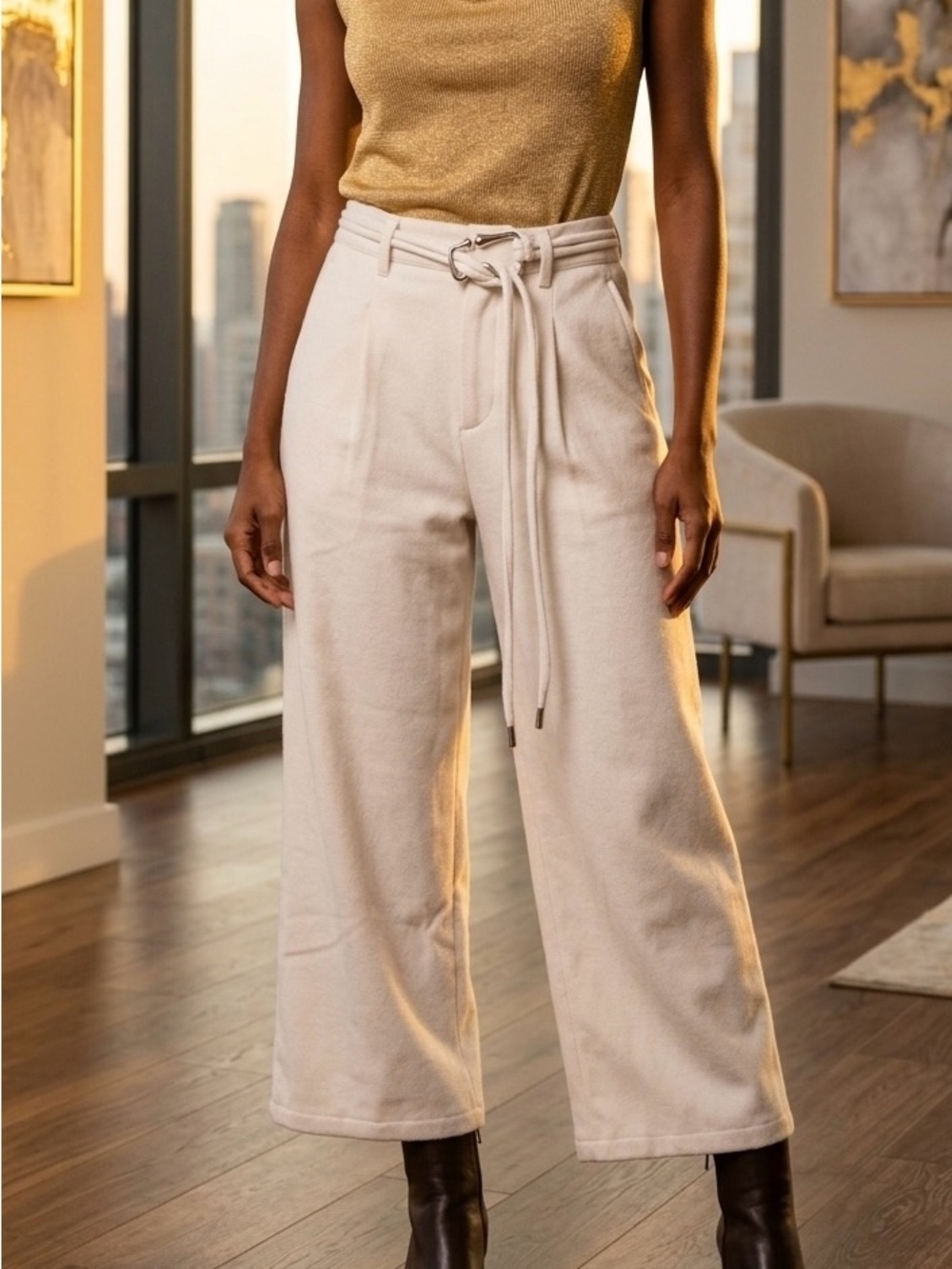 LMT: ASOS Cream Wide Leg High-Waist Pants with Tie Belt